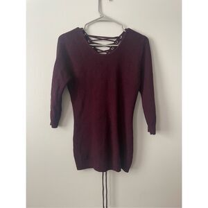 Soho Jeans Womens XS Half Sleeve Dark Red Lace Back Sweater NEW